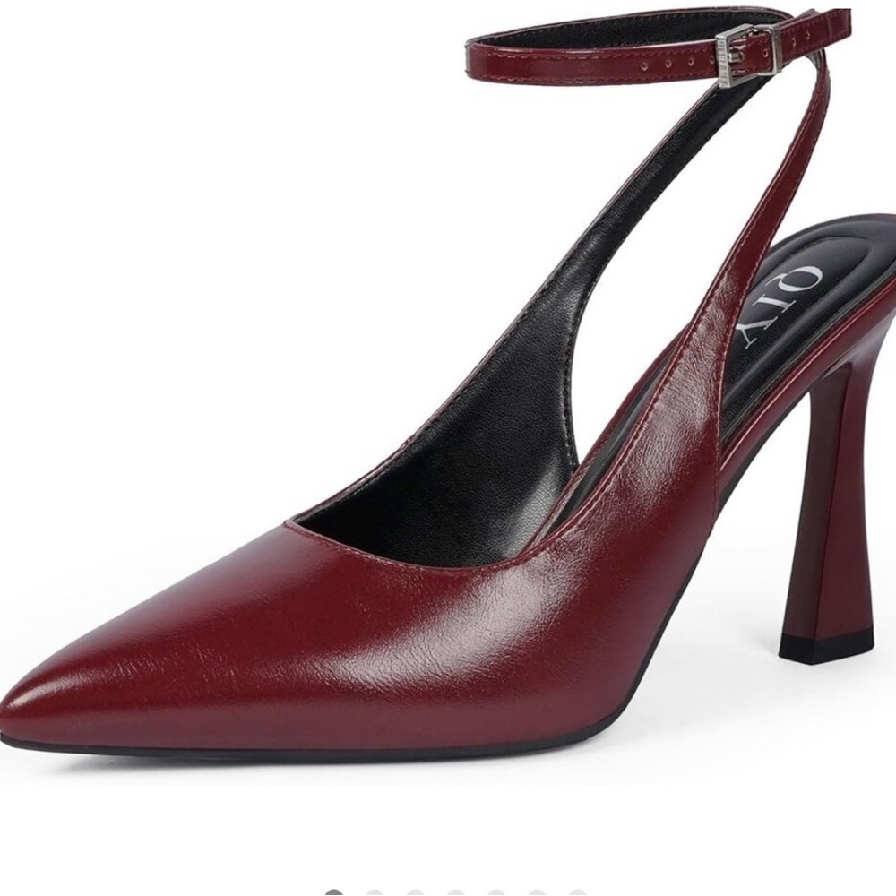 QIY Closed Toe Ankle Strap Sling Back Heel Burgundy/Wine Color Size 8.5 NWB - Picture 4 of 16